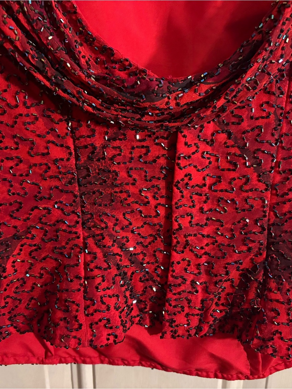 Cache Red Beaded Draped Neckline Evening Top MEDIUM Y2K Grunge Fairy Whimsy Vamp - Picture 3 of 16